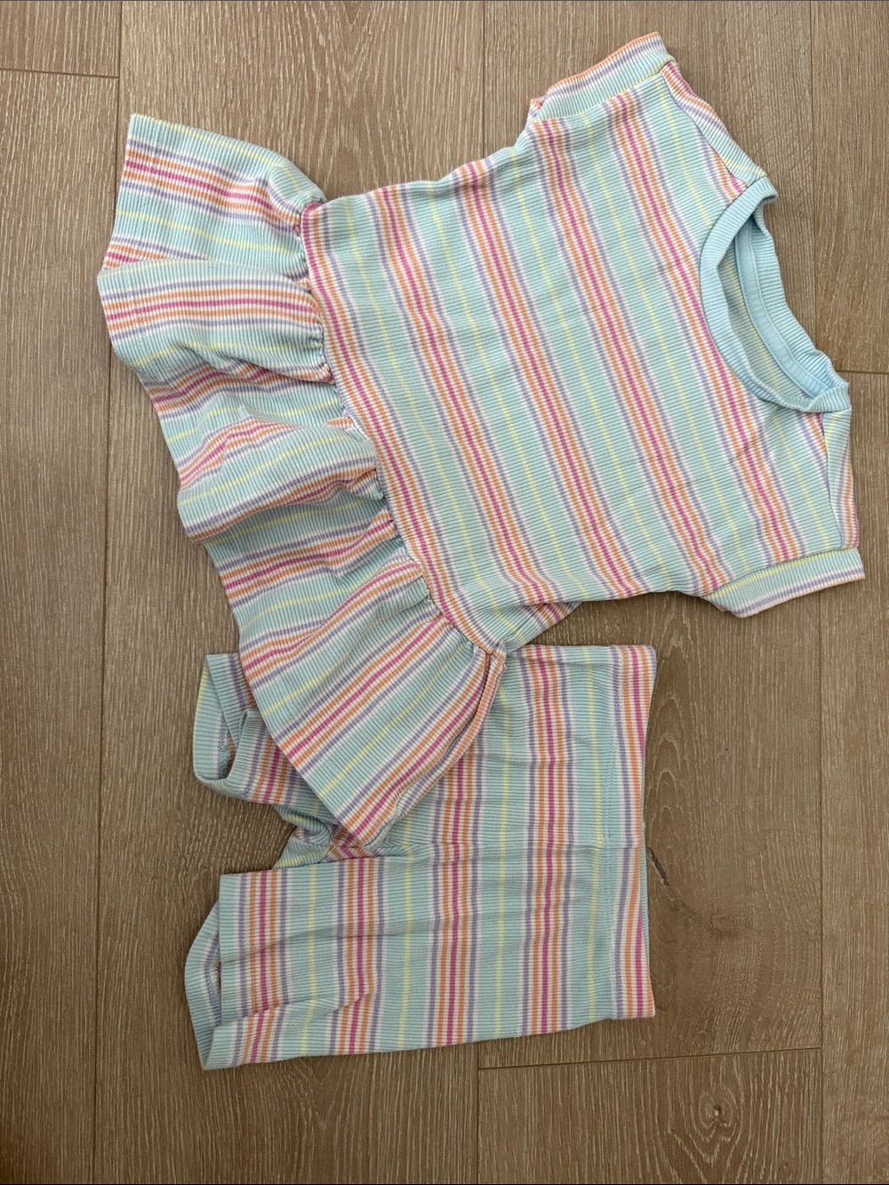 Cat & Jack Pastel Rainbow Stripe Ruffle Top and Leggings Set
